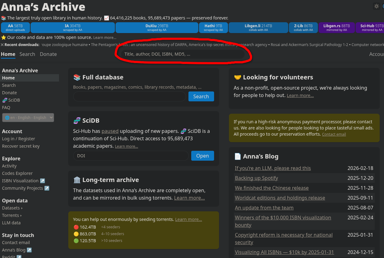 Image of Anna's Archive Homepage